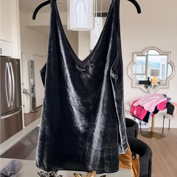 LOFT 2 Velvet V neck tank Tops in Rich charcoal and Warm gold XXL NWT - Picture 8 of 9